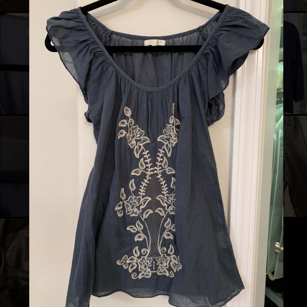 Navy Flowy Top